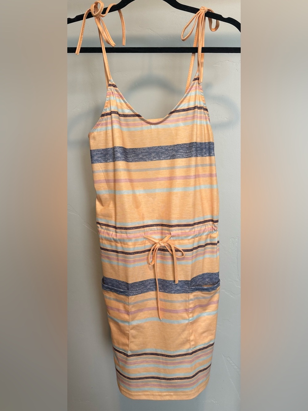 Striped Yellow Drawstring Tank Dress